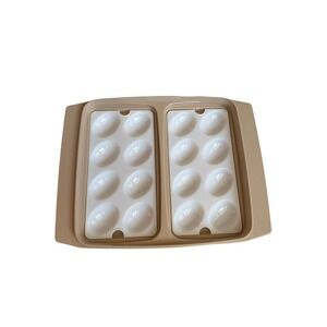 Tupperware Deviled Egg Carrier 723 Almond Beige 16 Slot Vintage Picnic Server